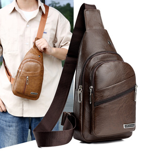 2024 trend men's soft leather chest bag business shoulder bag waterproof leisure business messenger bag manufacturers wholesale generation