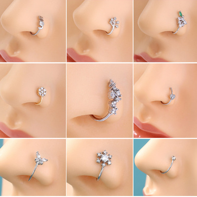 nose ring亞馬遜熱銷系列鼻夾 歐美鑲锆石無孔穿刺夾式假鼻環鼻釘