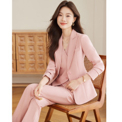 杏色西外套女2025春秋新款高级感气质休闲收腰职场正装西服三件套