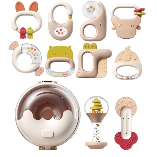 Foreign trade newborns can bite boiled molar teether rattle set early education hand rattle infant comfort toy