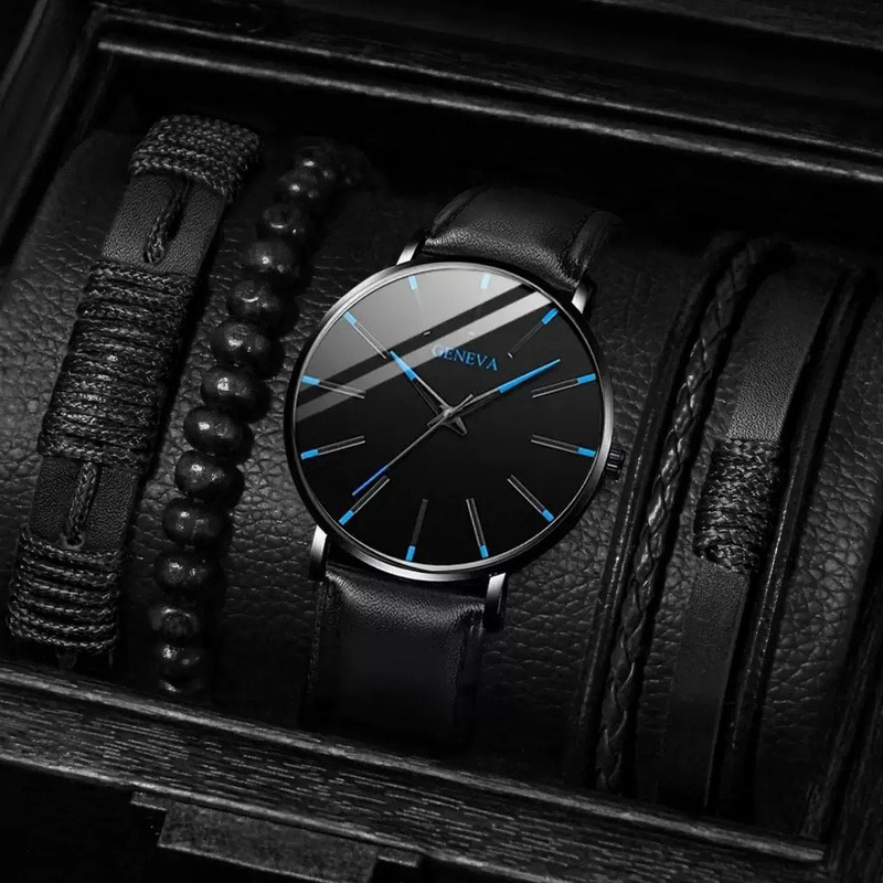 Foreign Trade Hot-Selling Popular Watch Men's Fashion Quartz Watch Ultra-Thin Watch Watch Belt Bracelet Set Men's Watch