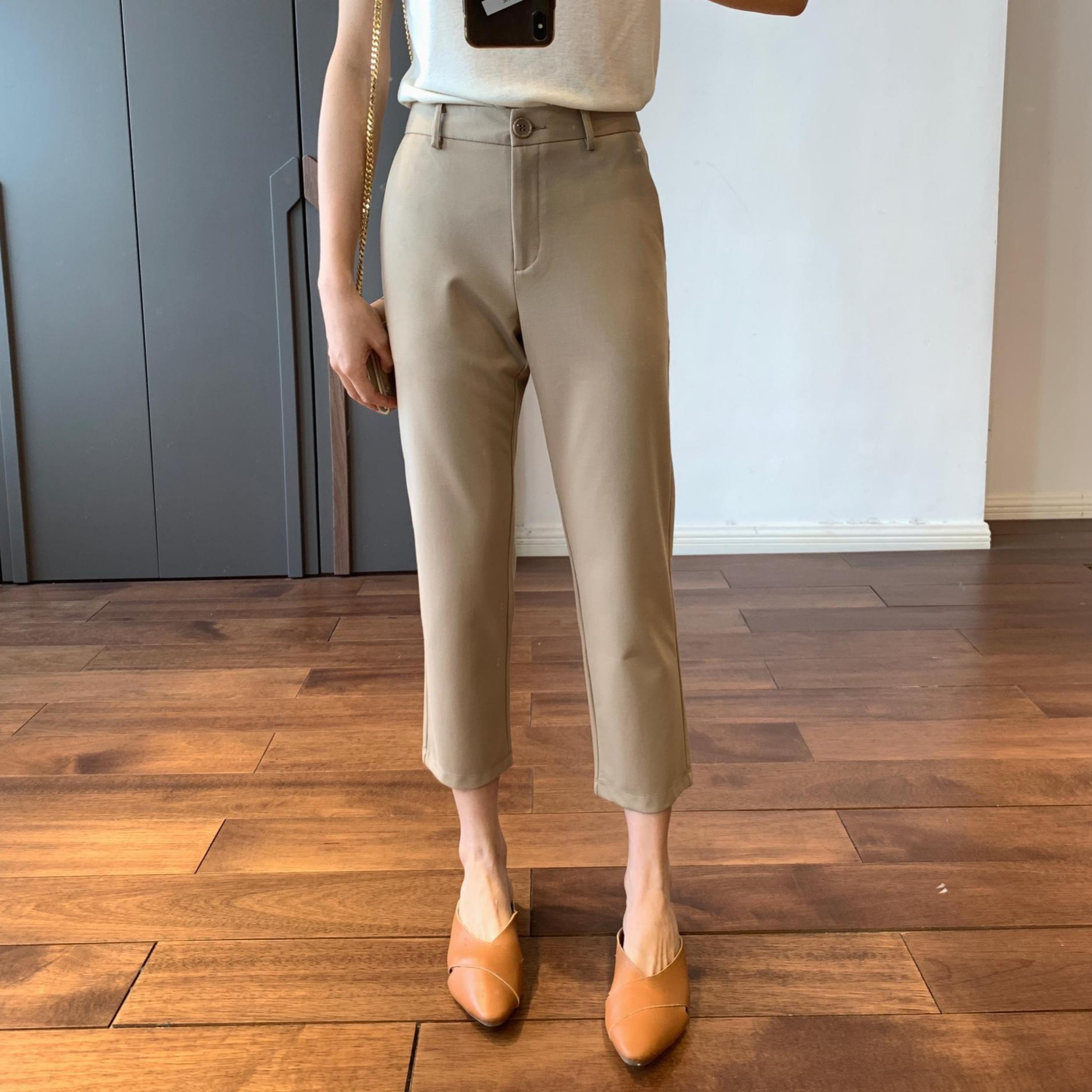 鸽子腿型好 休闲弹力薄款透气西裤锥型烟管裤8分小个子夏款