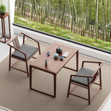 新中式阳台实木小茶桌阳台休闲桌椅黑胡桃木茶桌椅组合禅意泡茶-