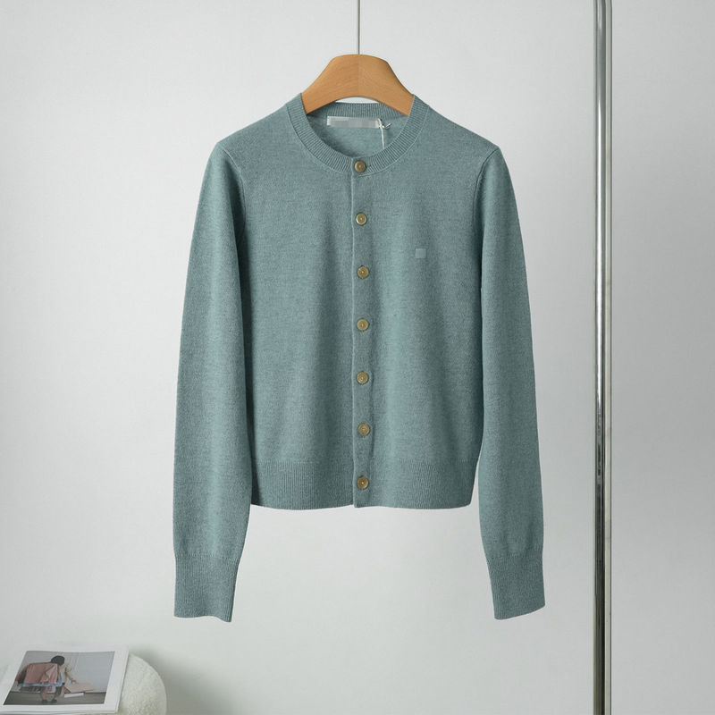 Ac New Small Square Smiley Face Cardigan, Intellectual and Simple, Versatile Round Neck Long-Sleeved Knitwear Cardigan for Daily Use