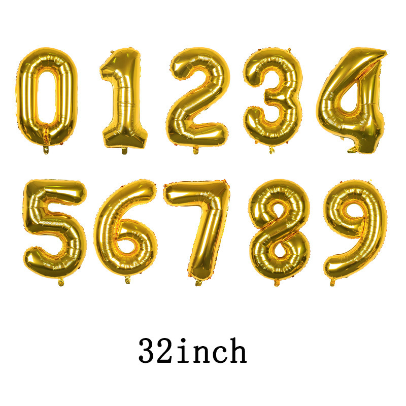 クロスボーダー32インチ美版デジタル金色銀色誕生日シーンパーティー装飾ウェディングルームアルミ箔風船卸売り|undefined