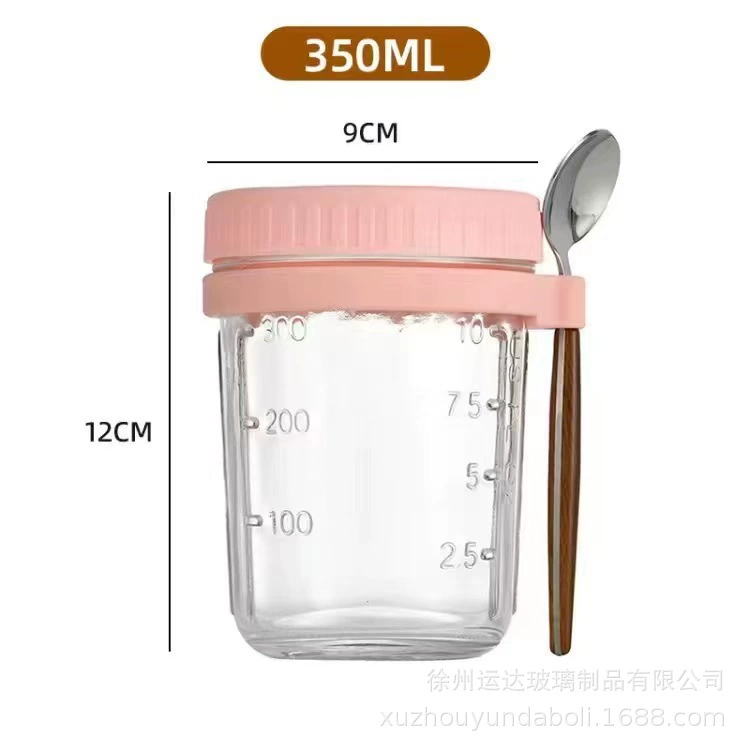 Кружка Overnight овсяная каша Amazon 16oz, чашка с ложкой, портативная стеклянная чашка, мера чашки, сепарация влажная/сухая, чашка с овсяной кашей
