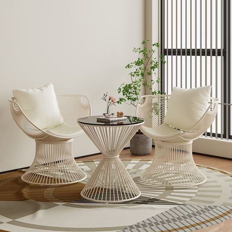 Balcony Leisure Light Luxury Table and Chair Sofa Chair Home Coffee Table Three-Piece Set Internet Celebrity Simple One Table Courtyard Cream Combination