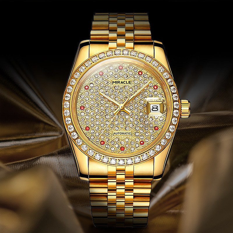Đồng hồ nam automatic lộ máy dây thép Bounty Era-9016 — đai thép vàng, dải thép bạc