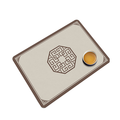 Chinese-style retro water-resistant, oil-resistant, heat-insulating table mat, PU leather table mat, washable, dustproof, rectangular table mat