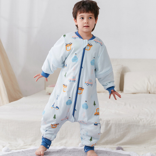 Baby sleeping bag, autumn and winter quilted sleeping bag, thickened cotton soybean baby split leg sleeping bag, warm pajamas, children's anti-kick quilt