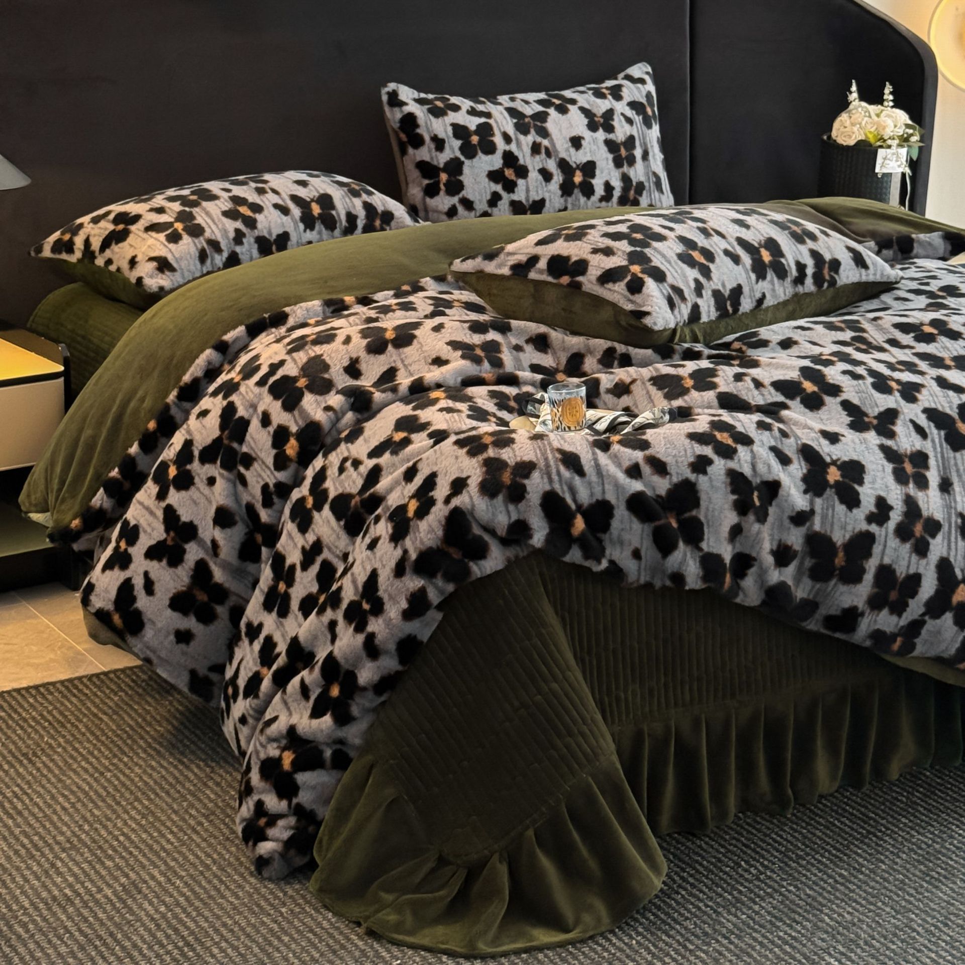 加厚法式美拉德豹纹兔毛绒四件套秋冬新款A类牛奶绒被套床单批发