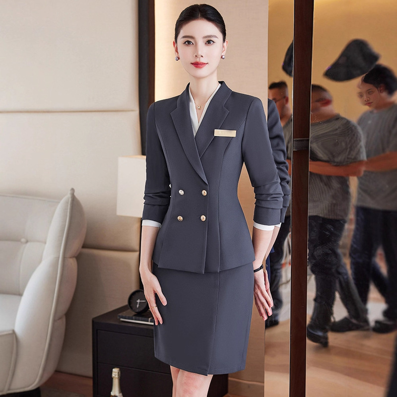High-End Double-Breasted Professional Suit Suit for Women in Autumn and Winter Beauty Salon Jewelry Store Manager Hotel Front Desk Work Clothes High-End Double-Breasted Professional Suit Suit for Women in Autumn and Winter Beauty Salon Jewelry Store Manager Hotel Front Desk Work Clothes