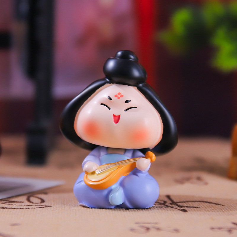 新作の中国風唐時代の女性の首振り置物、樹脂工芸品、古代風少女のデスクトップや車載装飾品|undefined