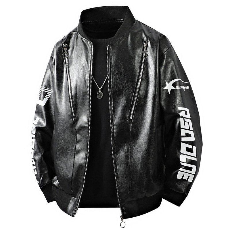 新しいオートバイレザージャケットメンズレザージャケットメンズジャケット無地プリントレーシングジャケットジャケットメンズ香港ファッションブランドシーズンカップル|undefined