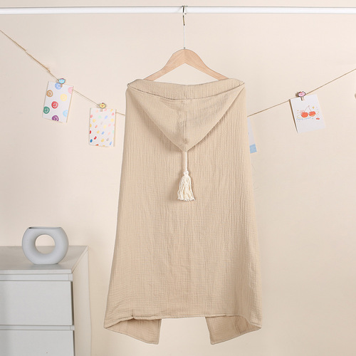Baby muslin four-layer gauze hooded poncho with tassel bath towel beach children bath robe blanket