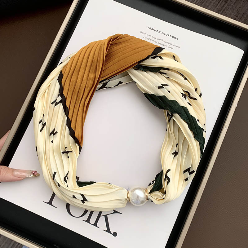 Hebilla de succión magnética collar de perlas bufanda de seda larga y estrecha bufanda de cuello femenino con camisa bufanda fina bufanda de seda plisada bufanda