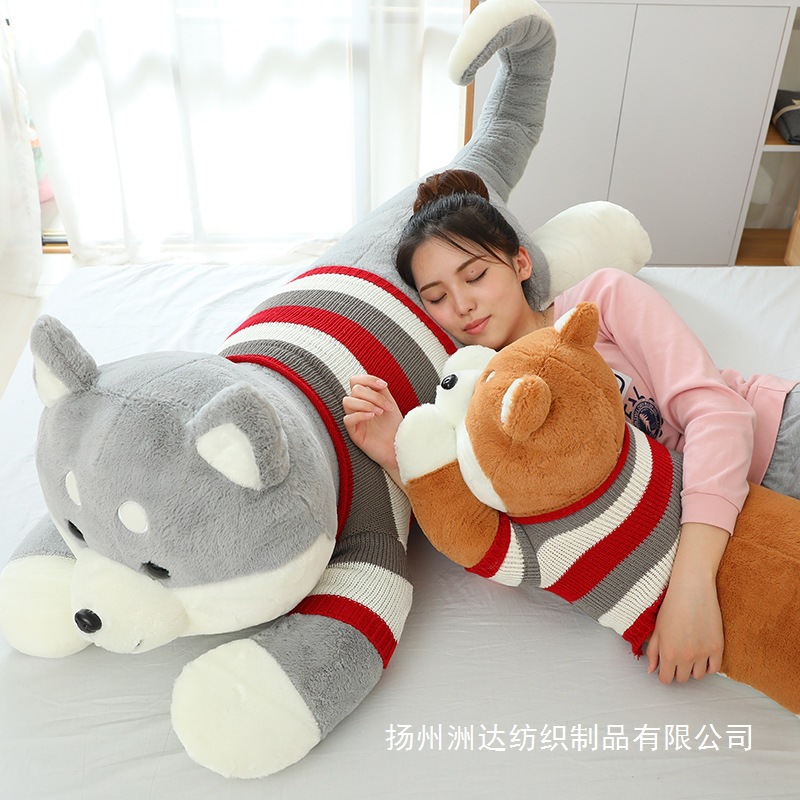 Fábrica directa de juguetes de peluche para perros de madera, almohada de cama, muñeca de tela linda, muñeca gris al por mayor image 3