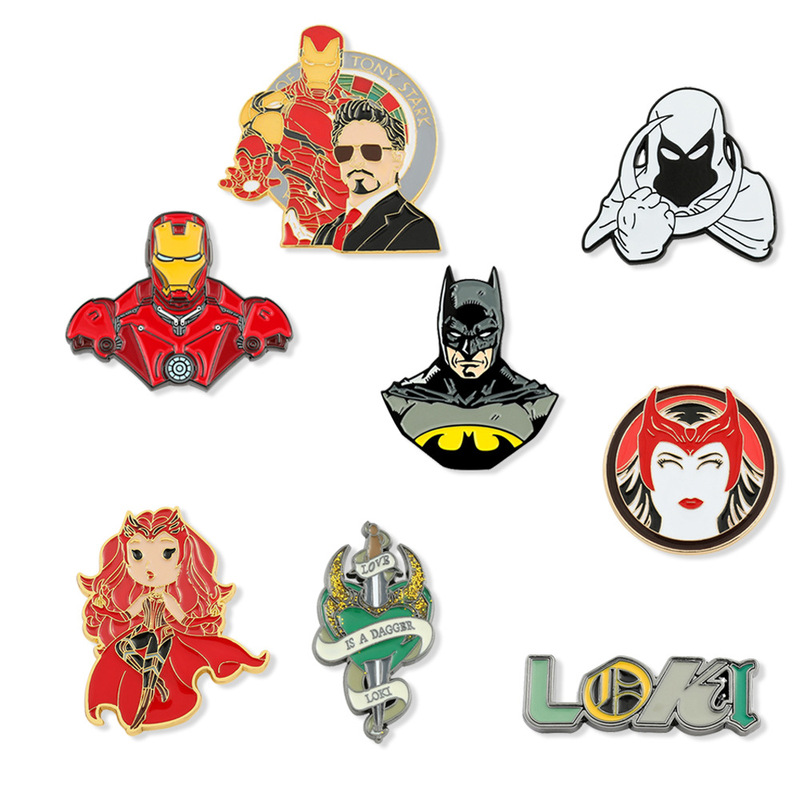 Marvel peripheral Crimson Witch Iron Man metal brooch Moonlight Knight Batman luminous badge collar pin Marvel peripheral Crimson Witch Iron Man metal brooch Moonlight Knight Batman luminous badge collar pin