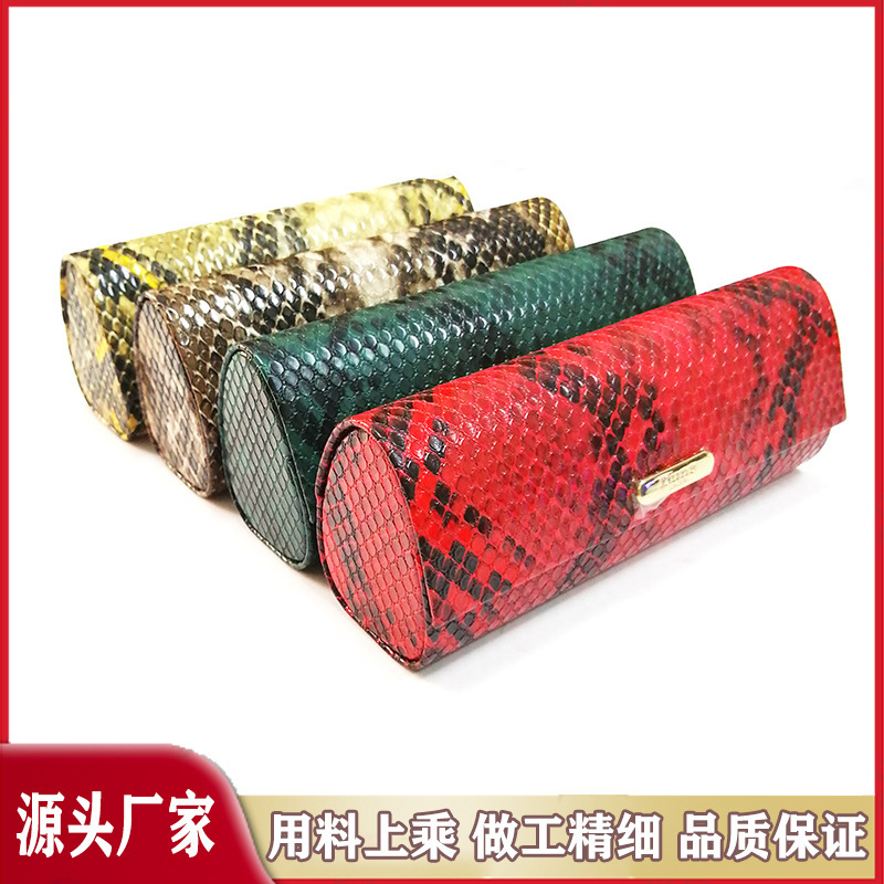 Source Manufacturer Snake Pattern Handmade Glasses Case Hard Logo Brand Boutique Sunglasses Storage Leather Case Portable Case