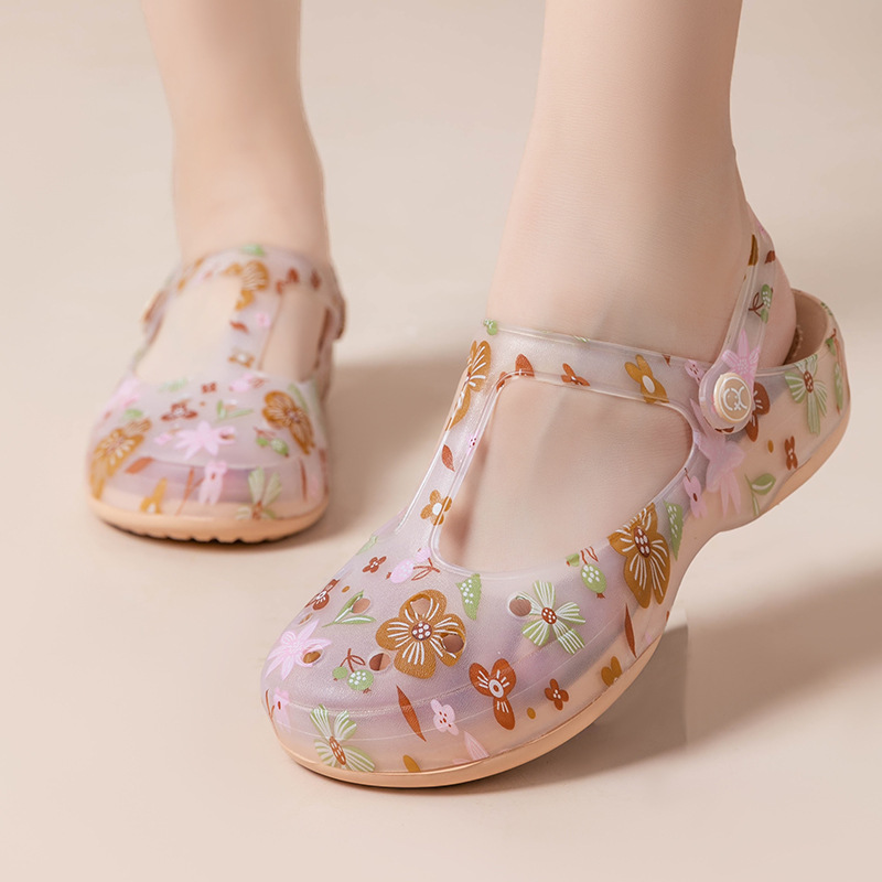 Hole Shoes Women Summer New Non-slip Soft Sole Seaside Holiday Beach Shoes Casual Nurse Printed Jelly Sandals