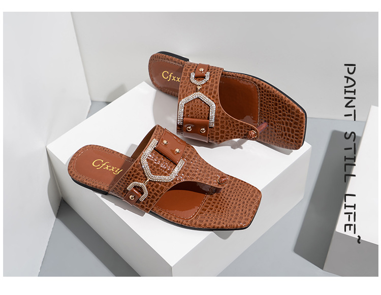 Flip Flops Slides Mode Strass Gürtelschnalle Lässige flache Damensandalen_voghion.com