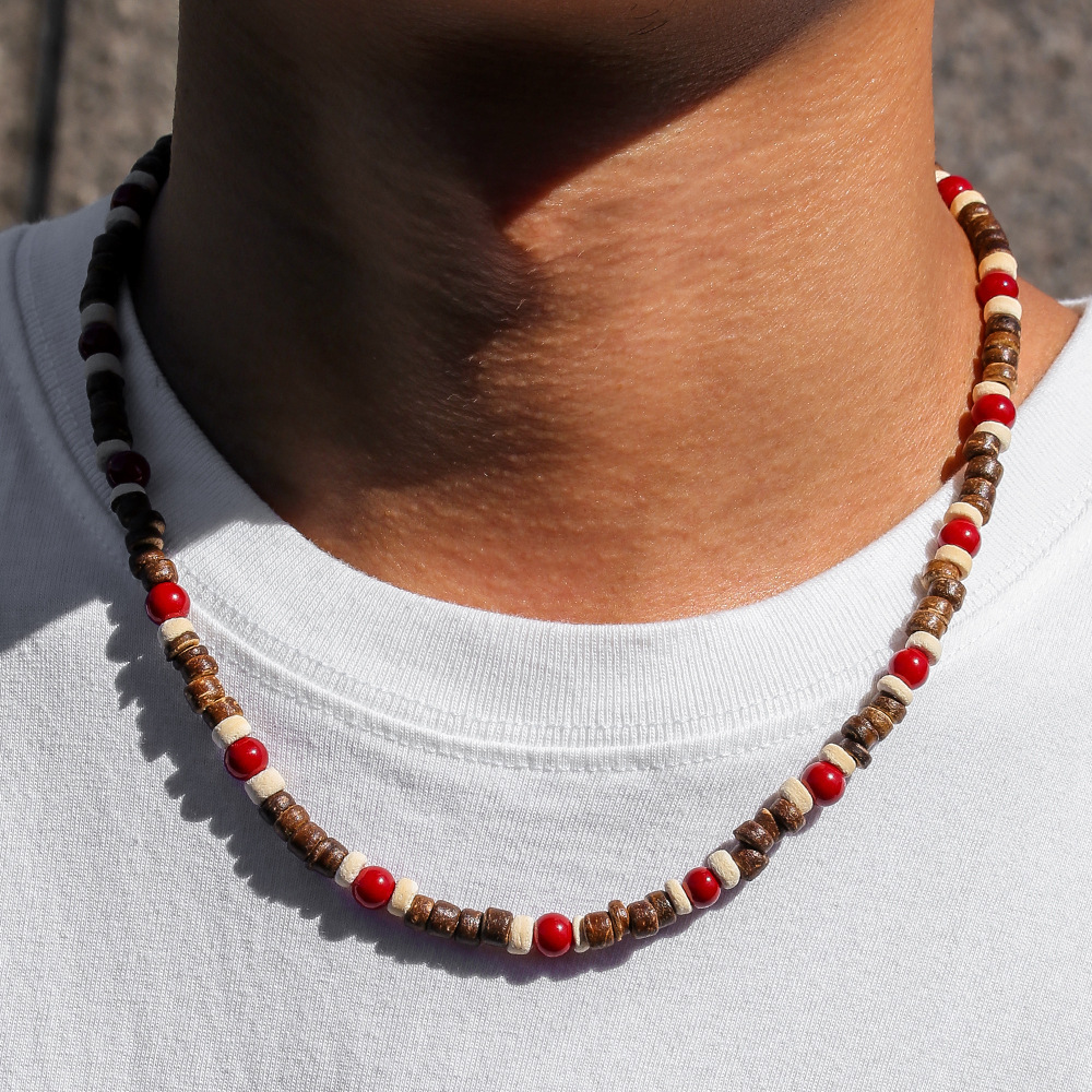 Bohemian Patchwork Necklace With Wooden Beads And Coconut Shells_voghion.com