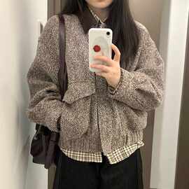 美式复古翻领夹克外套女学生秋季新款设计感宽松百搭休闲棒球服潮