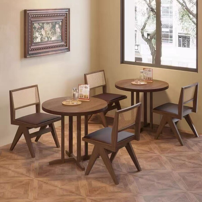 All Solid Wood Small Square Table Cafe Commercial Retro Bar Restaurant High-End Leisure Dining Table and Chair Combination Hotel Table