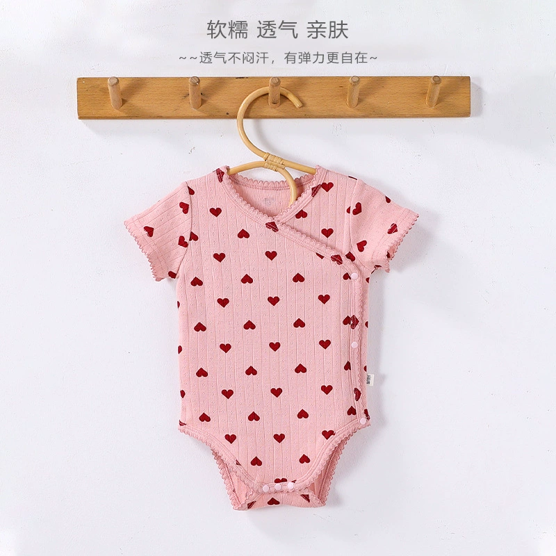 Children's Cotton Romper Unisex, Umbilical Bandage or Heart/Bow Print, Sizes 66–90 cm