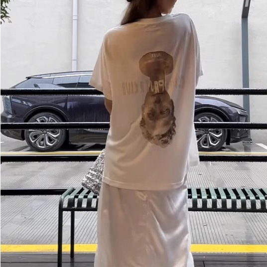 American Retro Printed Short-Sleeved Summer Internet Celebrity White T-Shirt Loose Slimming Lazy Style Casual Top for Women American Retro Printed Short-Sleeved Summer Internet Celebrity White T-Shirt Loose Slimming Lazy Style Casual Top for Women