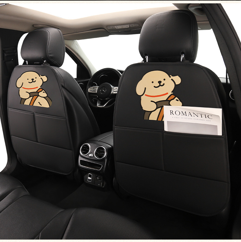 Women's Cute Cartoon Car Seat Back Anti-Kick Pad Car Rear Seat Back Anti-Fouling Pad Anti-Kick Pad with Storage Strap
