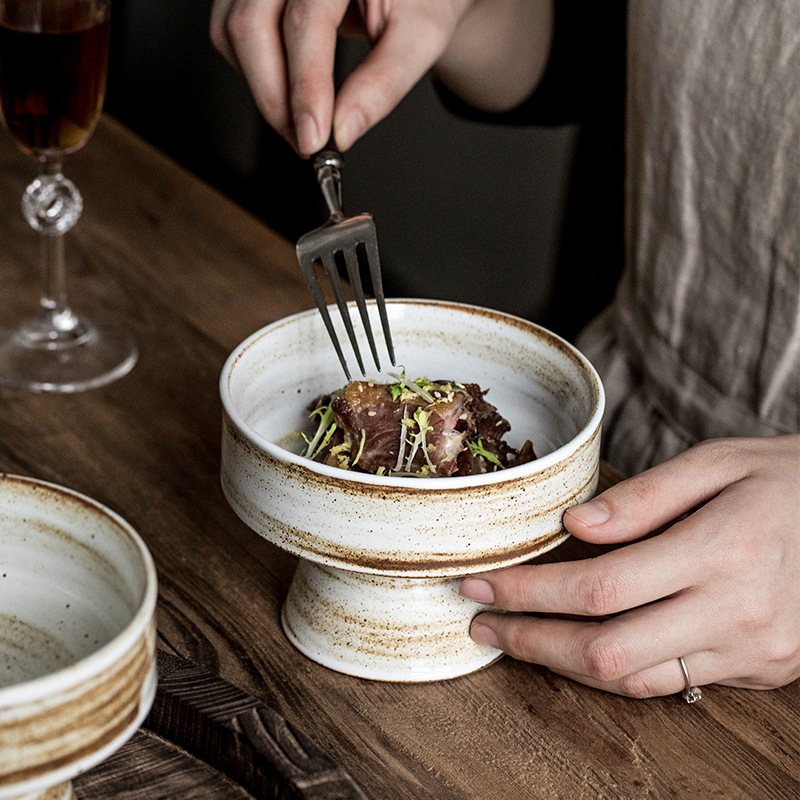Platos de cerámica gruesa con patrón de cepillo alto, platos de platos característicos, platos de frutas de forma extraña retrógrada, exportaciones transfronterizas
