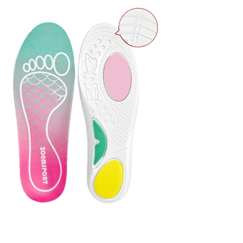 Niños engrosados plantilla transpirable absorción de sudor amortiguamiento de los niños niñas rodillas anti-torsión plantilla suave antibacteriana cómoda