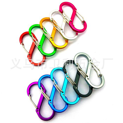 Wuli Manufacturer Stock Wholesale 5-Number 8-Button Climbing Buckle Outdoor Hiking Colorful Aluminum Alloy Double-Ended Steel Wire Buckle