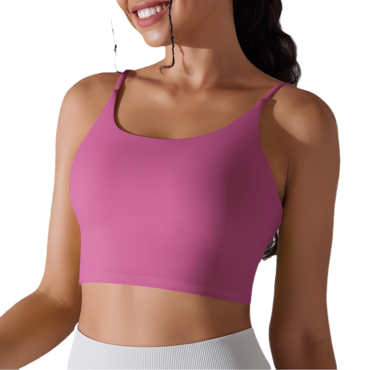 Nuevo color sólido de doble cara de nylon semi-fijo Copa entrenamiento de alta resistencia deportes sujetador apretado alto elástico fitness chaleco para mujeres