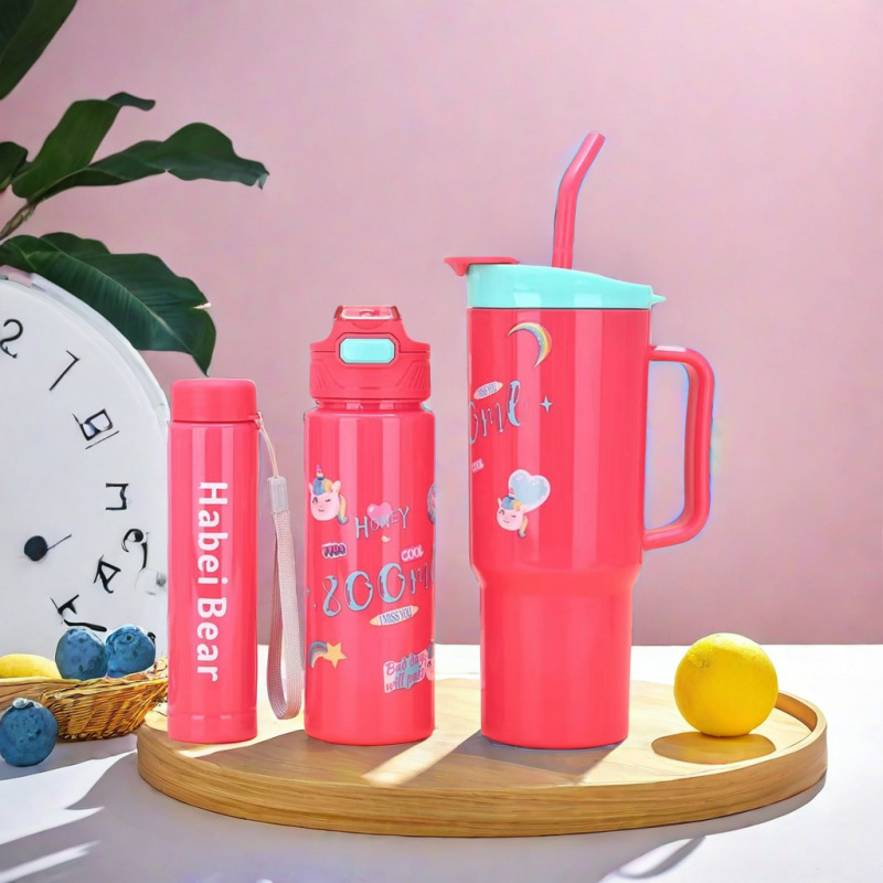 Taza de plástico transfronteriza de tres piezas Taza de automóvil de 40oz Taza de hielo de gran capacidad Mango portátil Taza de café con pajita