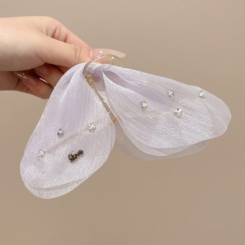 2#Tulle butterfly clip lavender (bottom clip 12.5cm butterfly 15cm)