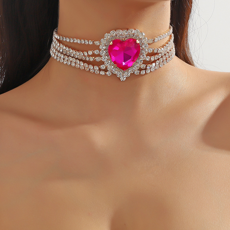 Heart Crystal Choker Necklace Multi-layer Statement Jewellery_voghion.com