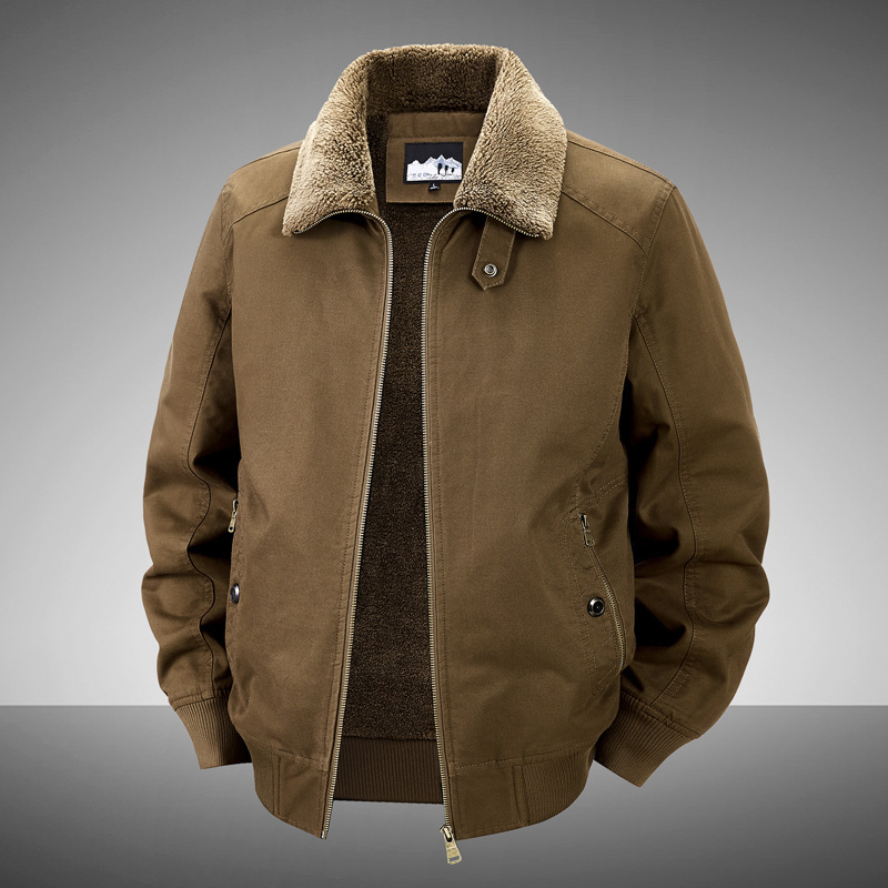 Cross-Border Autumn and Winter Middle-Aged Washed Jacket Men's Winter Clothing Plus Velvet Thickened Cashmere Casual Warm Men's Workwear Jacket