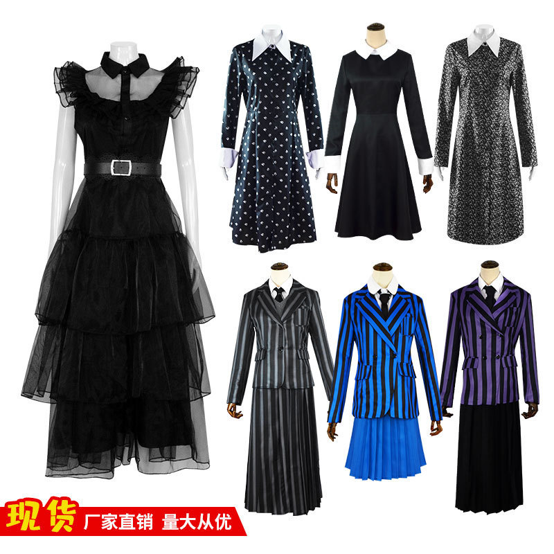 Adams family cos American drama Wednesday Wednesday girls' school uniform cosplay same style dress Western clothing