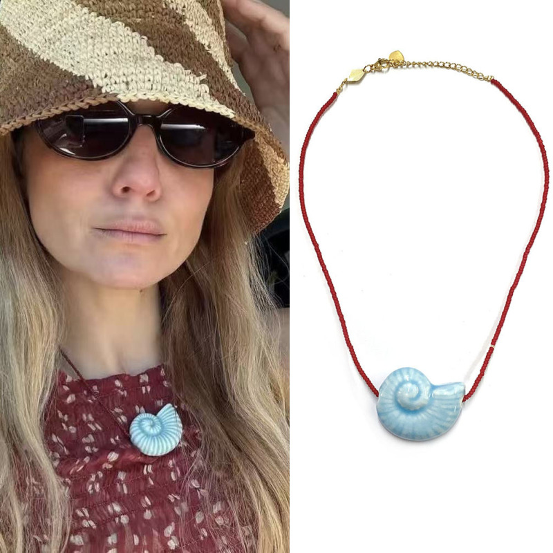 焦糖色串珠项链女简约陶瓷海螺艺术感锁骨链 on holiday necklace|undefined