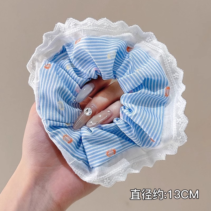 Anillo de pelo de intestino grueso súper grande coreano para mujer 2025 nuevo estilo de alta gama cordón de pelo de encaje plisado temperamento dulce cuerda de cabeza de flor