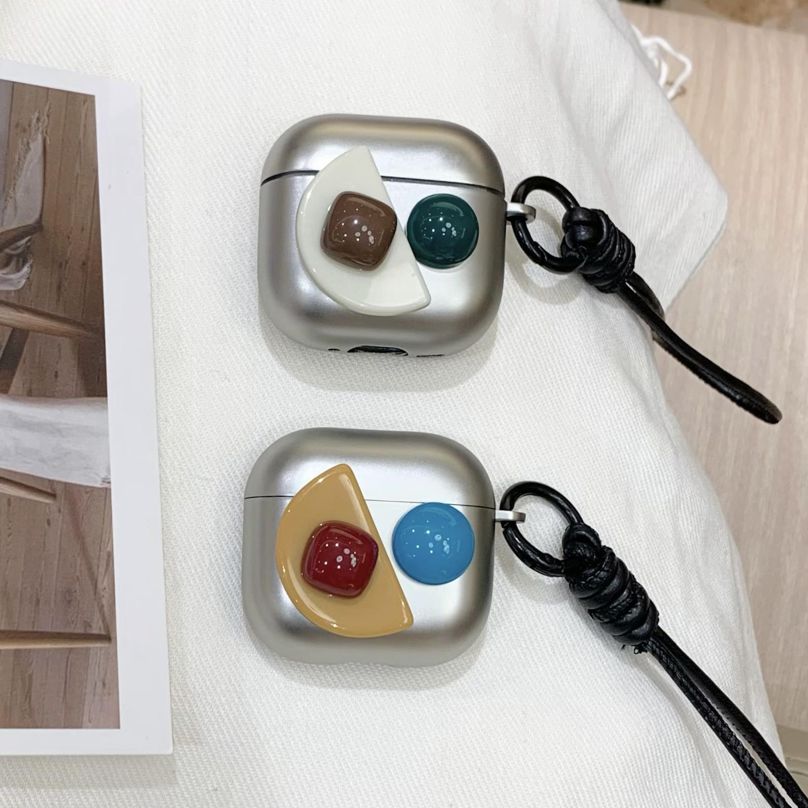 Gema tridimensional a juego de color plateado galvanizado simple para auriculares inalámbricos AirpodsPro2 1/2 cordón nuevo 3/4