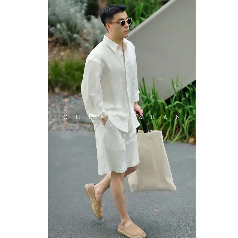【Streamer Summer Set】2025 Lyocell Linen Shirt and Shorts for Men, Polyester, 24-Hour Delivery 【Streamer Summer Set】2025 Lyocell Linen Shirt and Shorts for Men, Polyester, 24-Hour Delivery