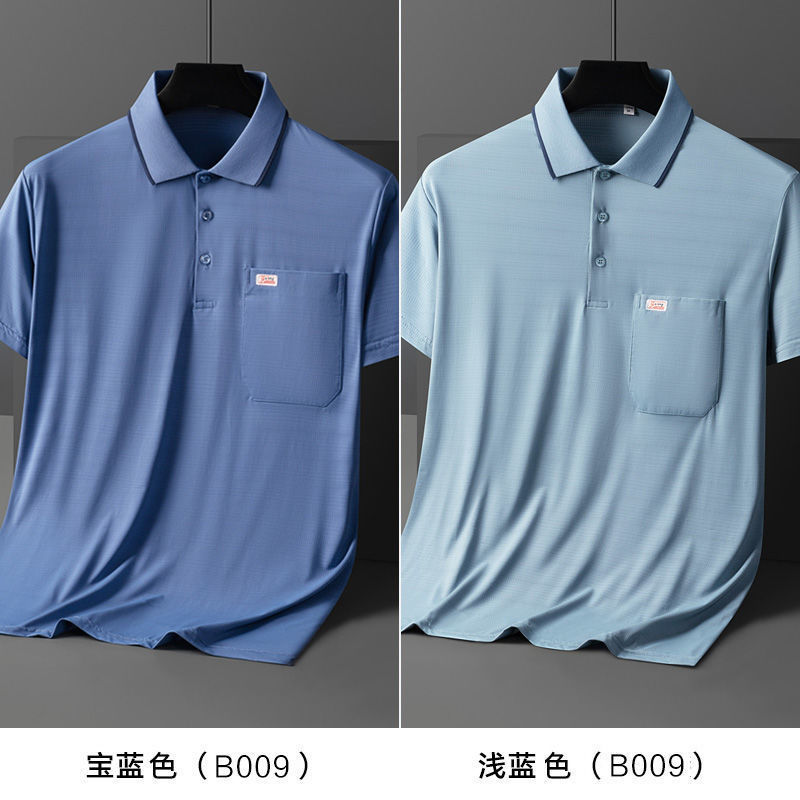 卸売りの新品の男性は半袖のtシャツのポケットのpoloシャツの速乾の氷の糸のお父さんをめくって高級な思いやりの夏を詰めます。|undefined