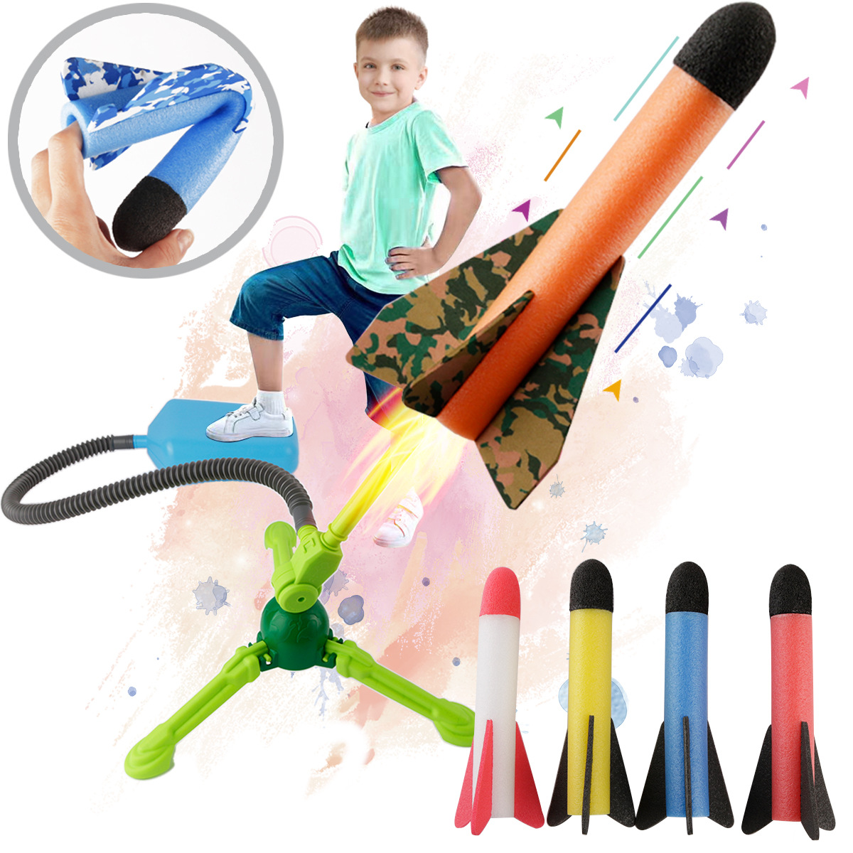 Children's Skyrocket Toy Parent-Child Interactive Outdoor Launcher EVA Ball Plaza Lighting Toy Wholesale