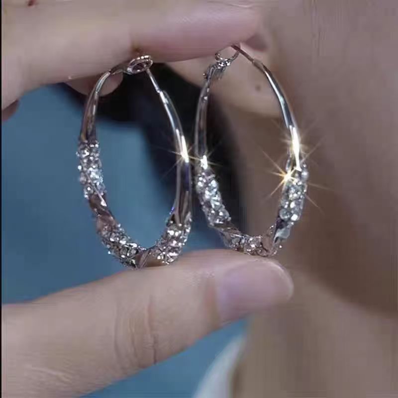 Jarum Perak S925 Anting Lingkaran Besar Super Flash Modis Mewah Ringan Anting Wanita Berlebihan Elegan Trendi Niche Berkualitas Tinggi Kepribadian