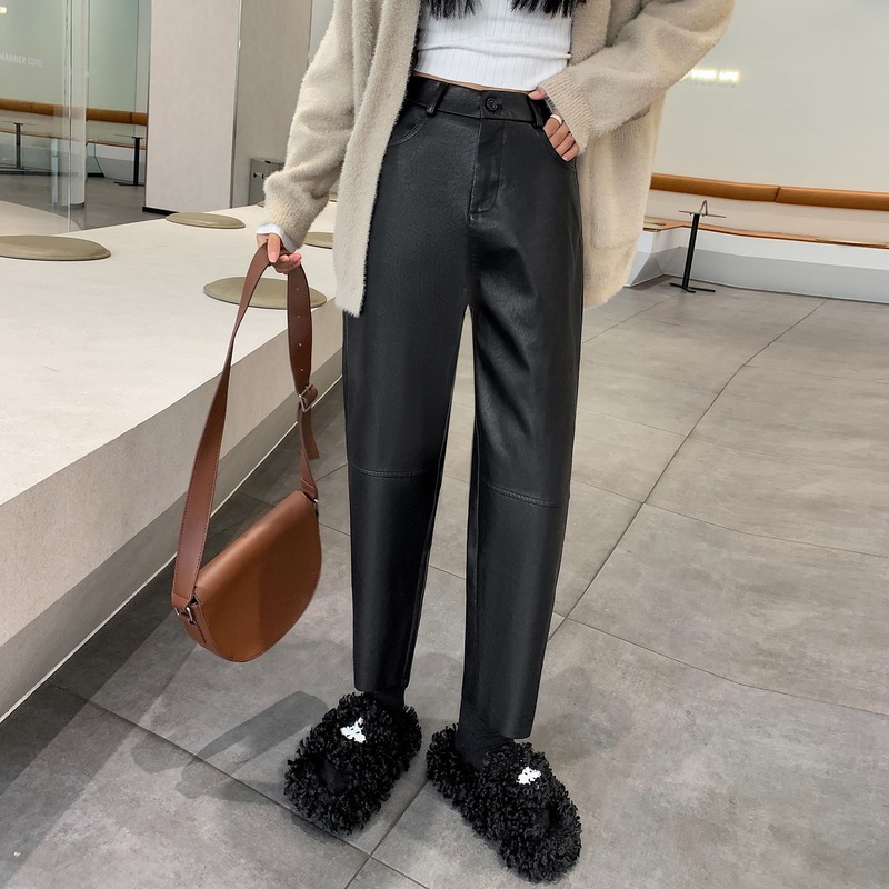 黑色PU皮裤女2025秋冬新款高腰九分气质靴裤休闲裤显瘦百搭直筒裤|undefined