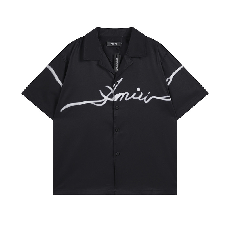 Cross-Border European and American Trendy Brand Amri Micro-Label Name Letter Design Casual Short-Sleeved Shirt for Men and Women American High Street Shirt