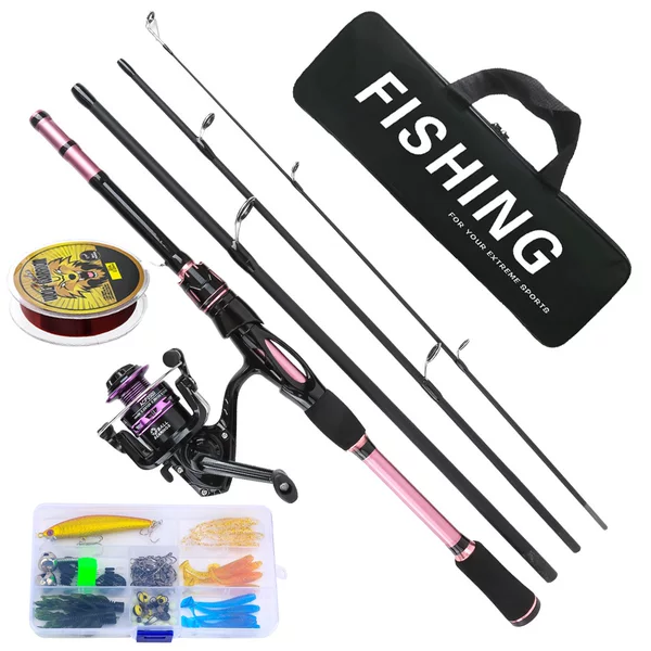 Cross-border 1.8M pink four-section lure fishing rod set with spinning reel and straight handle fishing rod, manufacturer wholesale for foreign trade